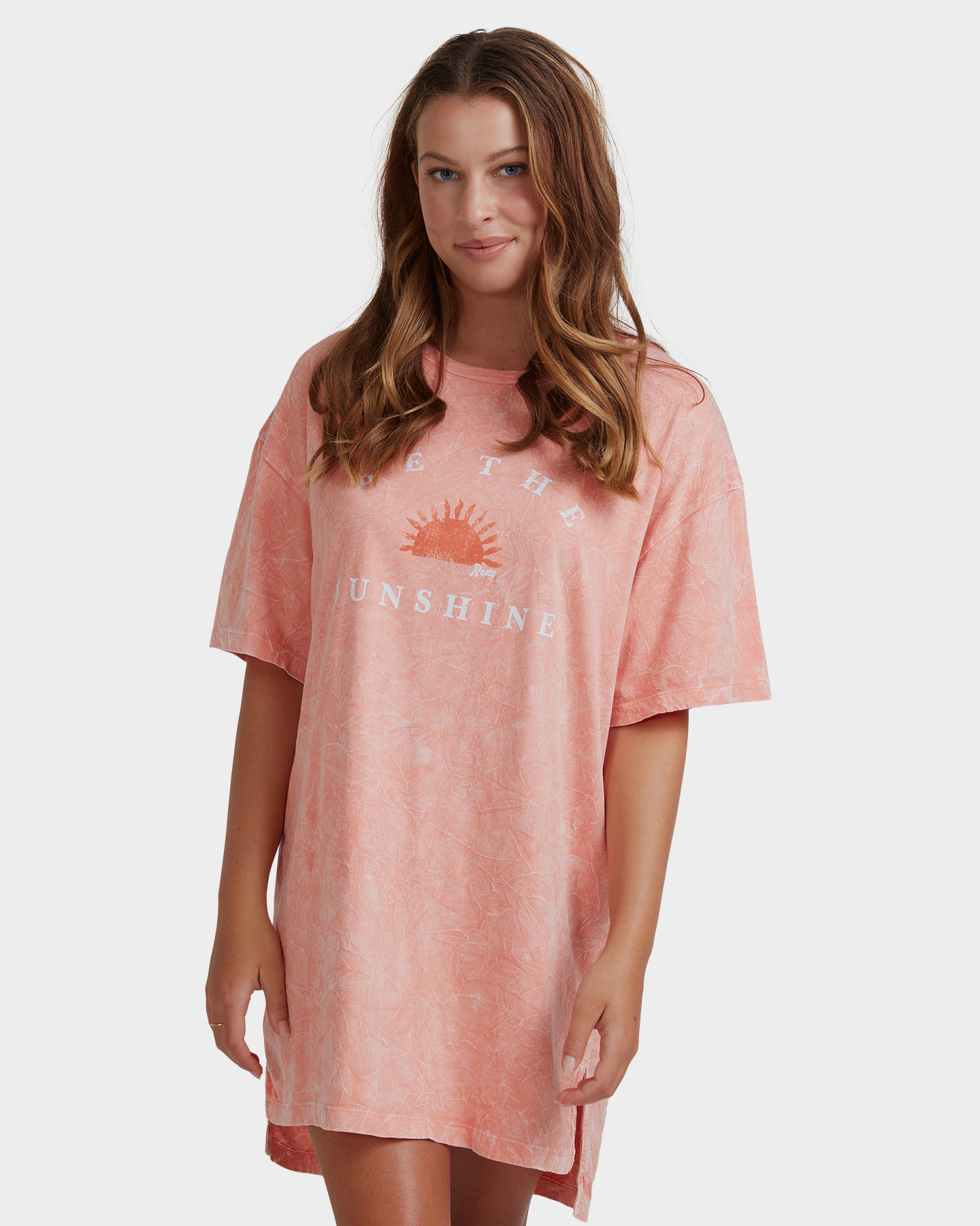 Roxy Womens Embrace The Vibrations T Shirt Dress Peach Amber SurfStitch