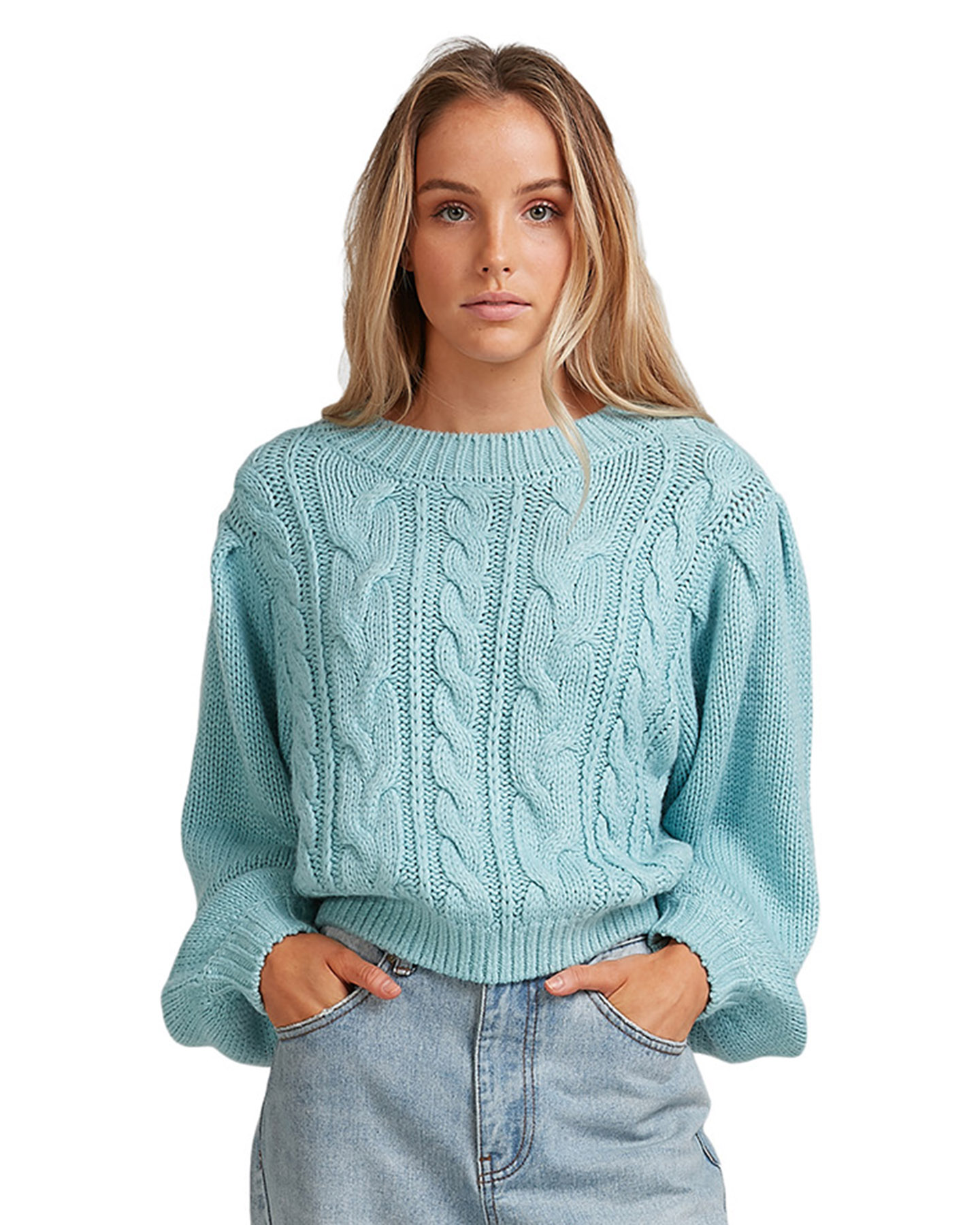 Billabong Bluesday Cable Knit Crew Leaf Green SurfStitch