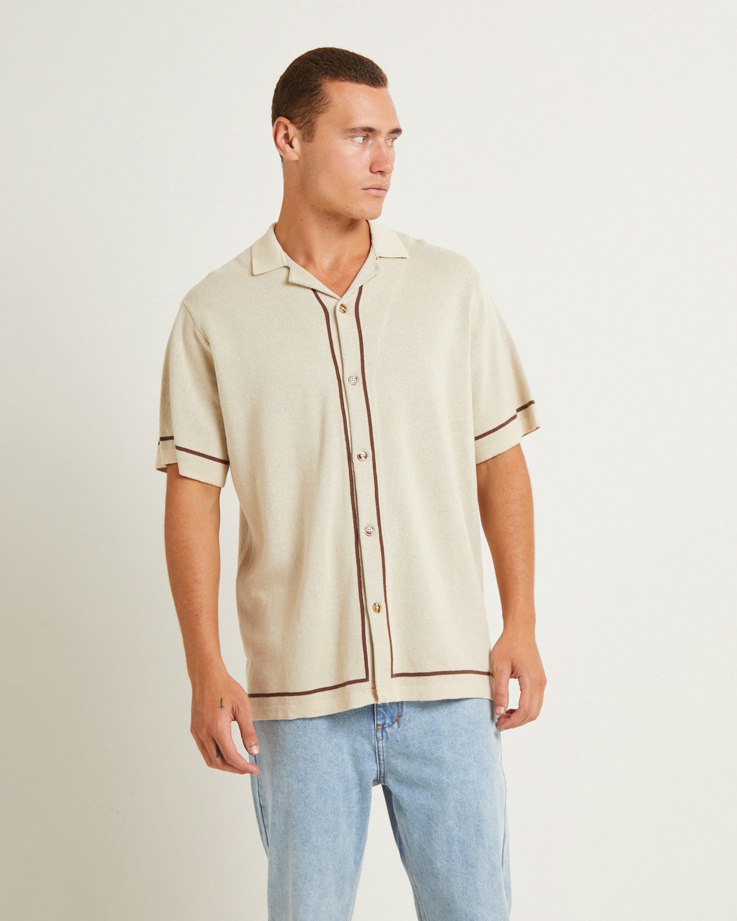 Arvust Knit Bowling Short Sleeve Shirt Natural SurfStitch