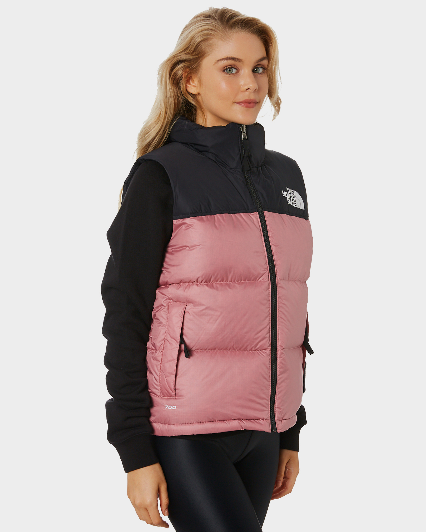 cream cropped north face puffer