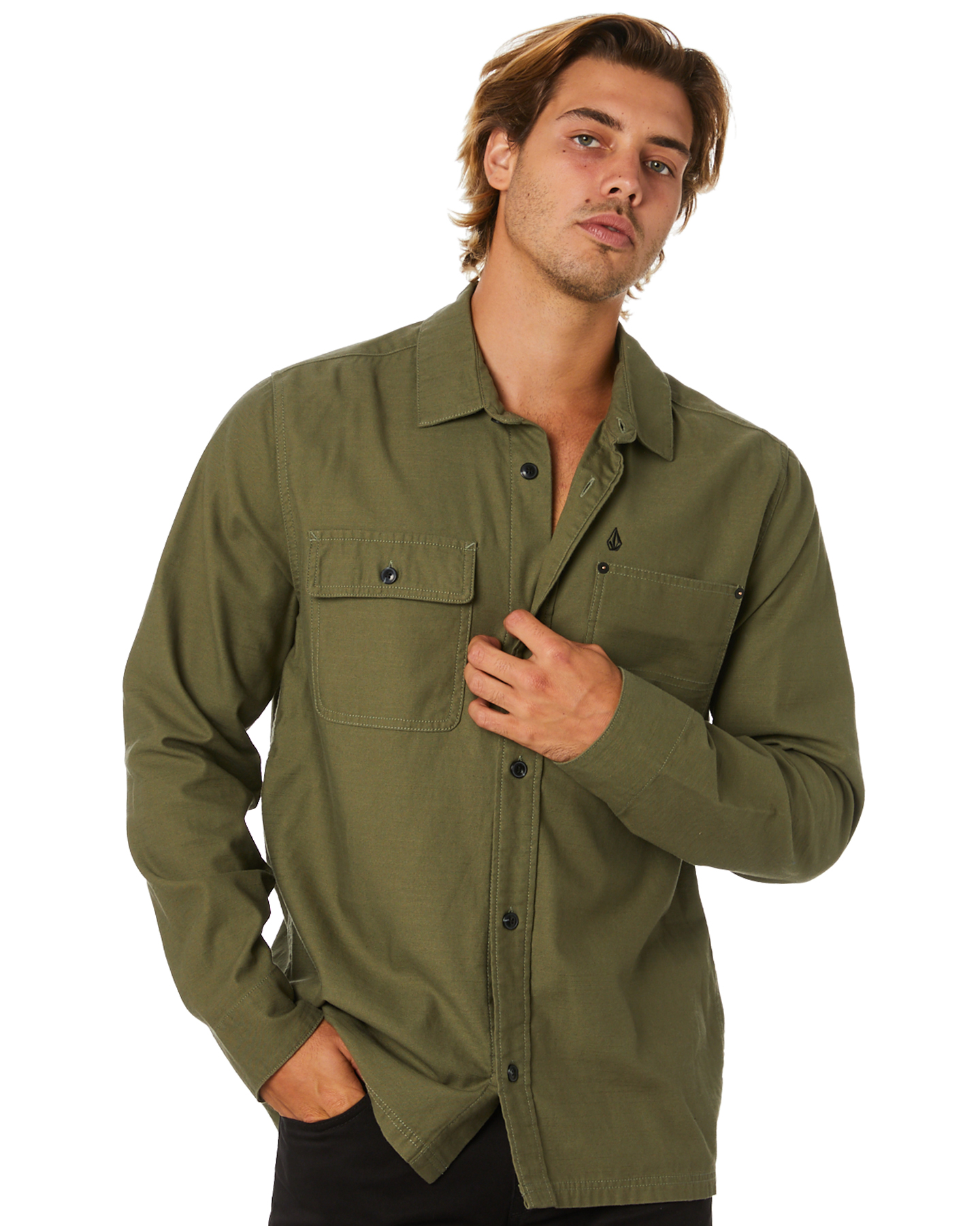 Volcom Caven Mens Ls Tee - Army Combo | SurfStitch