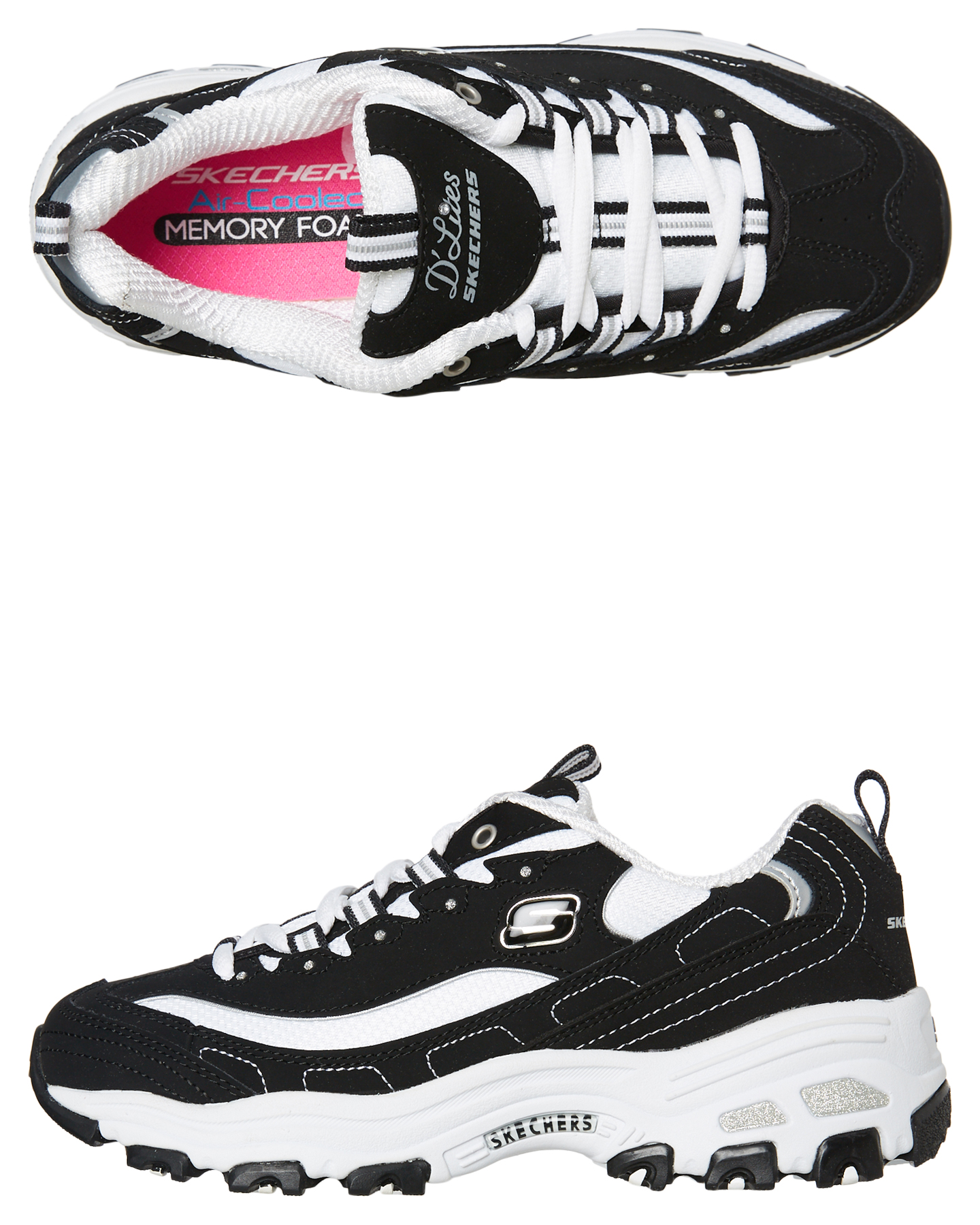 skechers black and white womens