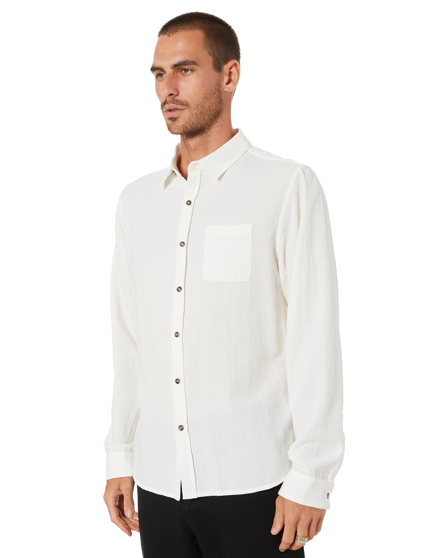 Rusty Overtone Mens Long Sleeve Linen Shirt - White | SurfStitch