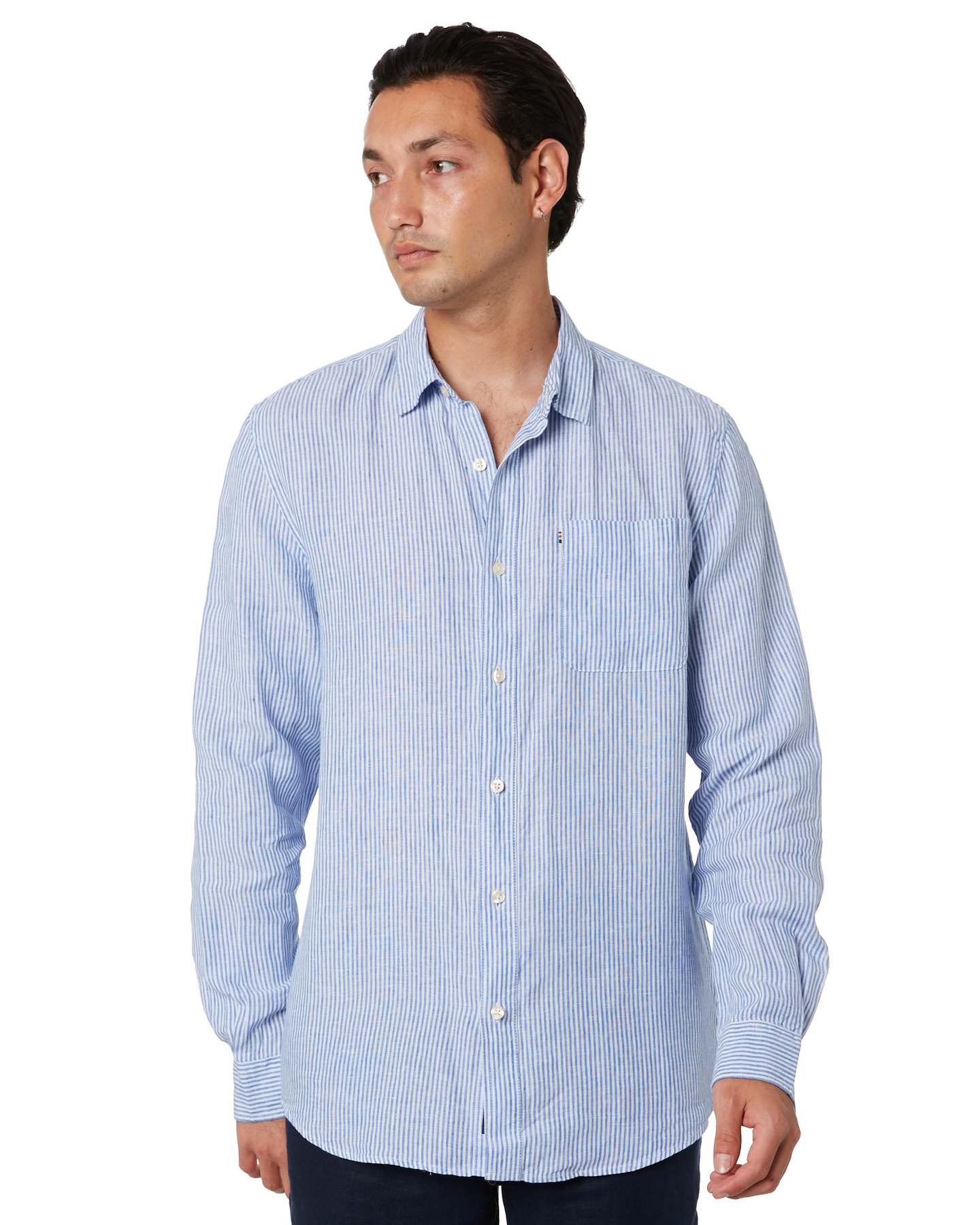 Academy Brand Hampton Mens Linen Shirt - Sky Stripe | SurfStitch