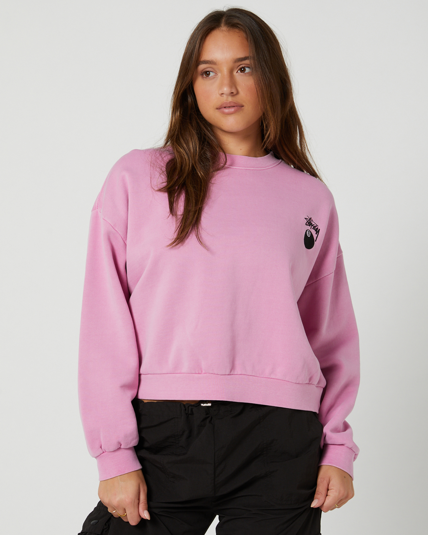 Stussy 8 Ball Cropped Crew - Candy Pink | SurfStitch